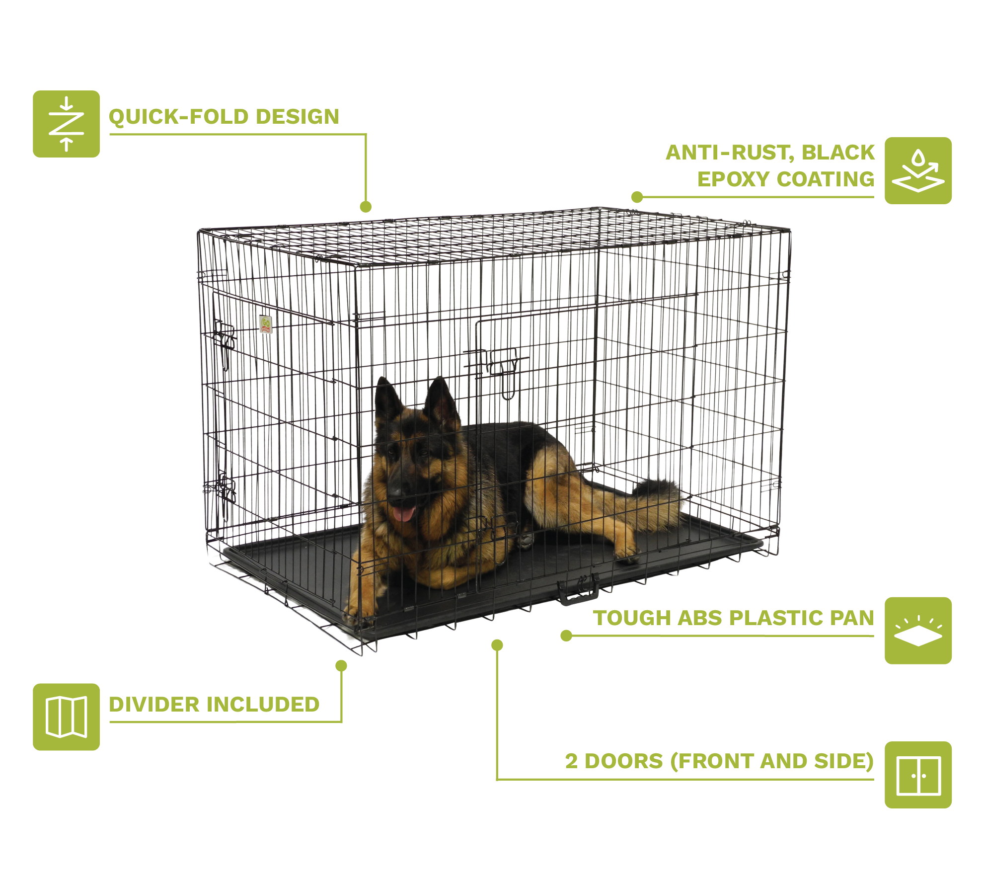 2 Doors Metal Dog Crate with Divider (Available in 24" to 54") [*]